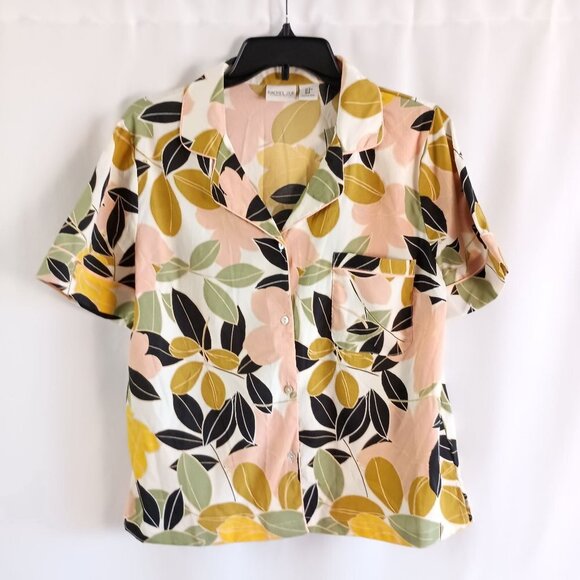 Rachel Zoe Satin Leaf Print Button Front Pajama Top Size M - Picture 6 of 6